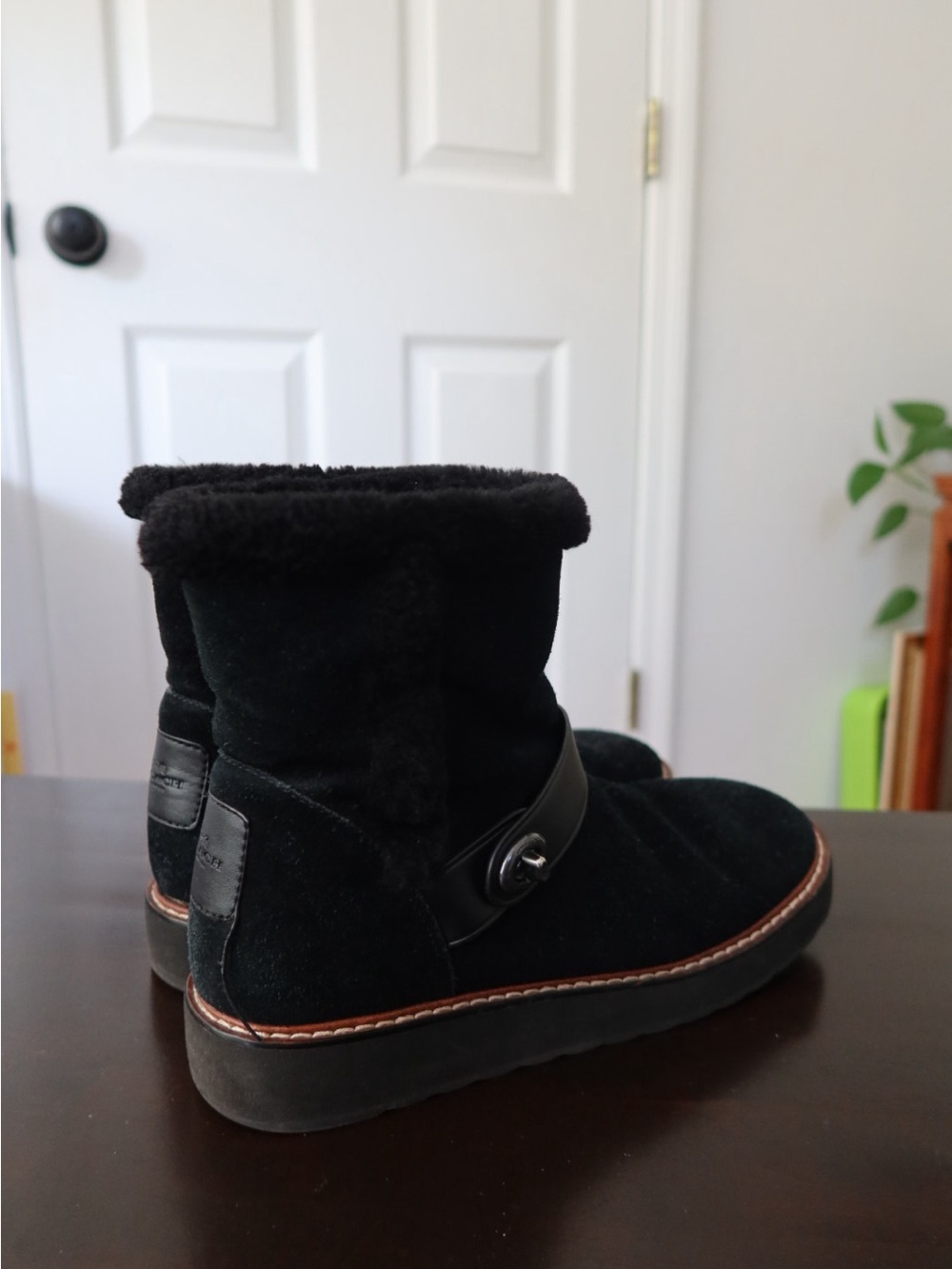 Black Suede Shearling Ankle Boots